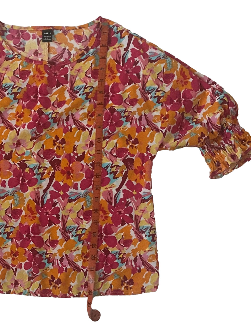 SHEIN Pink & Yellow Floral Ruffle-Sleeve Blouse, Size S, 100% Polyester - Picture 8 of 8